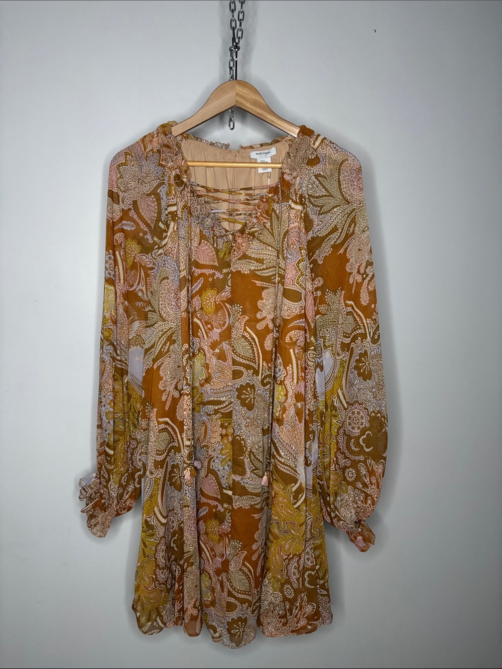 Haute Hippie Paisley Long Sleeve Dress in Rust, Pink & Mustard